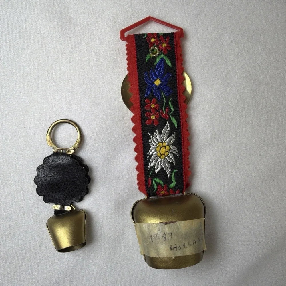 Swiss Souvenir Cow Bell with Leather Strap and Heart Ornament from switzerland